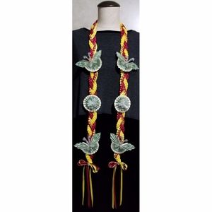 Money Ribbon Lei Maroon/Yellow w/ Money Butterfly